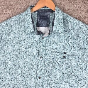 7 Diamonds Mens 4-Way Stretch Short Sleeve Button Up Shirt Blue Geometric XXL